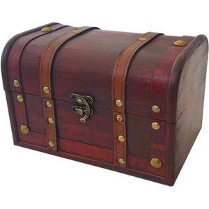 Wood and Leather Treasure Chest Box Decorative Storage Chest Box with Lock